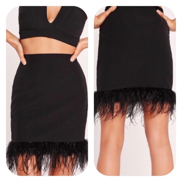 Missguided size 2 black feather trim mini skirt